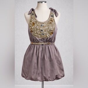 Twelve by Twelve Gold Embellished Super Mini Dress S